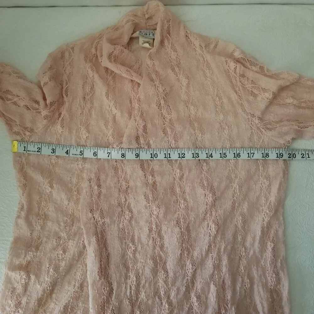 Vtg Keren Hart Women M Peach Lace Knit 3/4 Long Sleeve Lightweight Open Cardigan - Picture 10 of 13